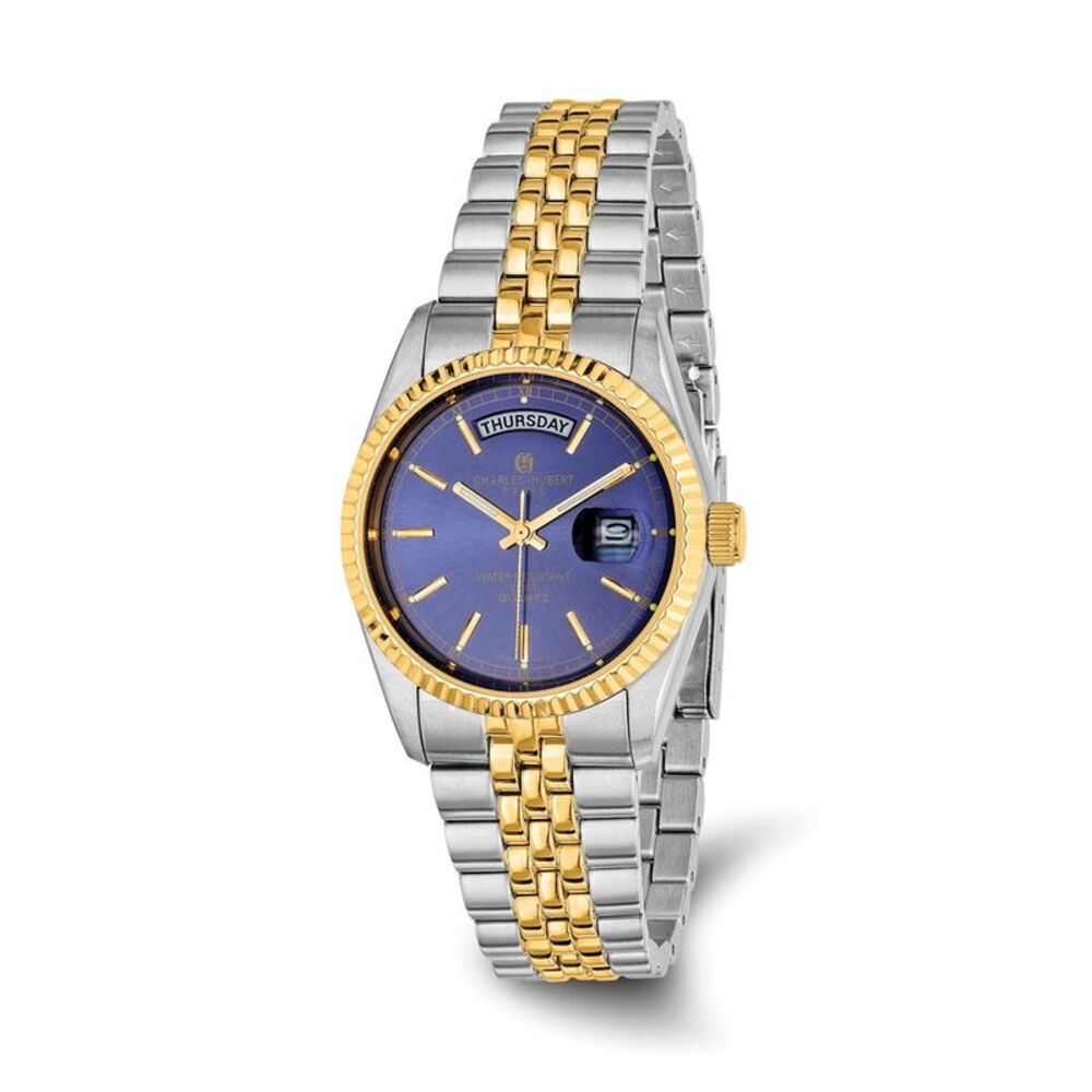 Charles Hubert Mens Two-Tone Blue Dial Panther Link Watch